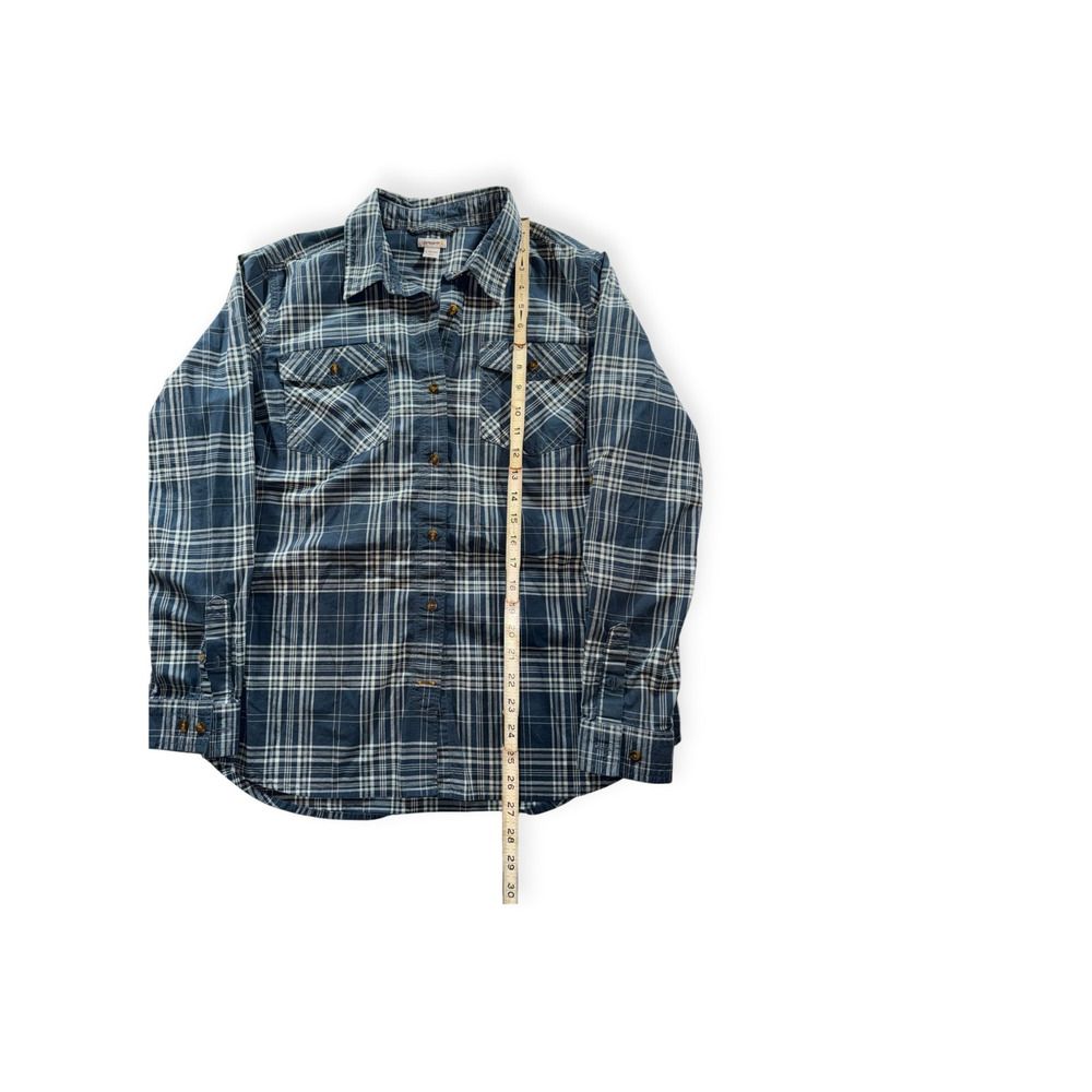 Carhartt Button Up Shirt, Roll Sleeve, Western, Casual, Blue Plaid, Women 12/14